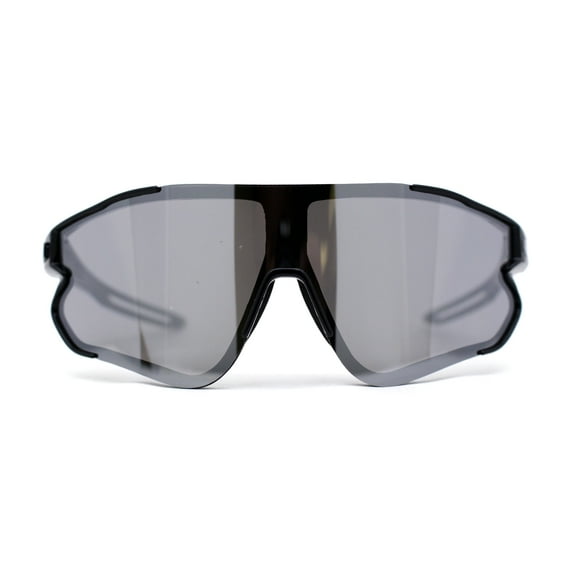 Mens Color Mirror Aerodynamic Block Shield Lens Plastic Sport Sunglasses Black Silver Mirror