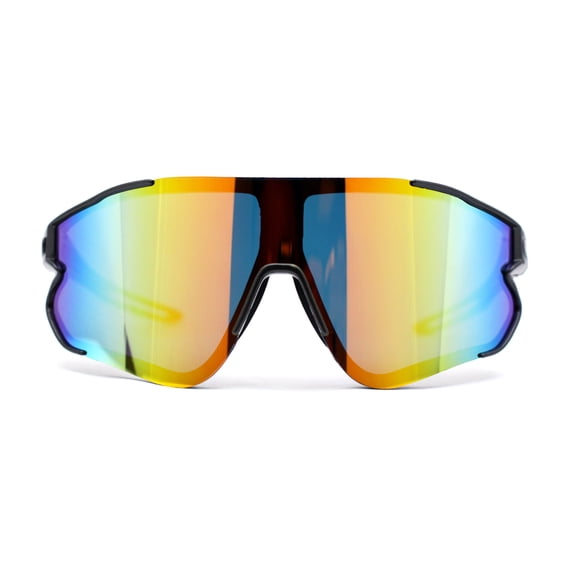 Mens Color Mirror Aerodynamic Block Shield Lens Plastic Sport Sunglasses Grey Orange Mirror
