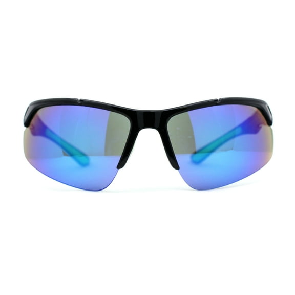 Mens Color Mirror Baseball Half Rim Wrap Plastic Sport Sunglasses Black Green Teal Mirror