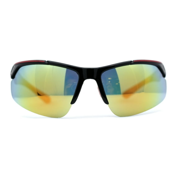 Mens Color Mirror Baseball Half Rim Wrap Plastic Sport Sunglasses Black Red Yellow Mirror