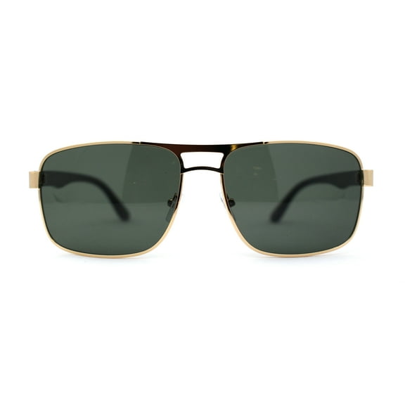 Mens Color Mirror Classic Rectangular Metal Rim Officer Sunglasses Gold Green