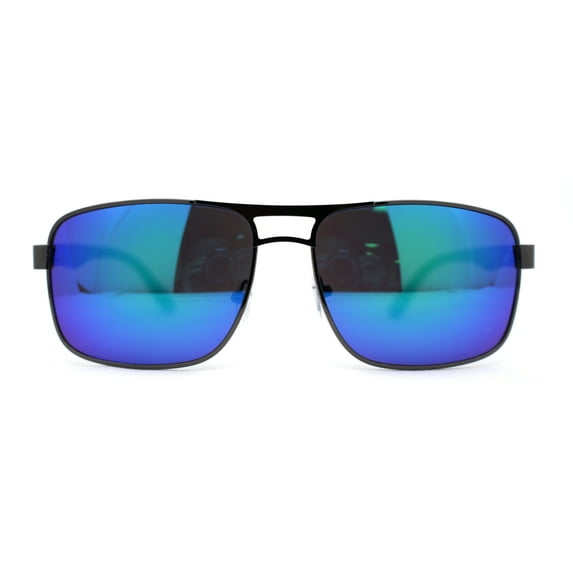 Mens Color Mirror Classic Rectangular Metal Rim Officer Sunglasses Gunmetal Teal Mirror
