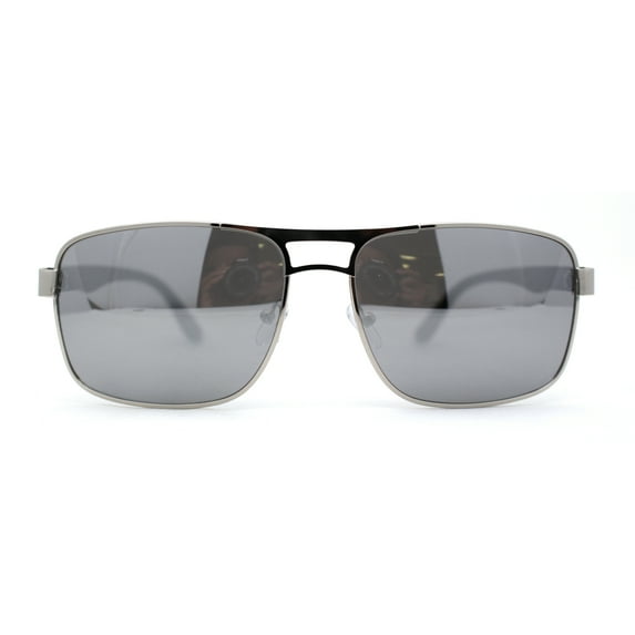 Mens Color Mirror Classic Rectangular Metal Rim Officer Sunglasses Silver Mirror