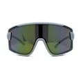 thumbnail image 1 of Mens Color Mirror Exposed Lens Large Shield Sunglasses Grey Green Mirror, 1 of 4