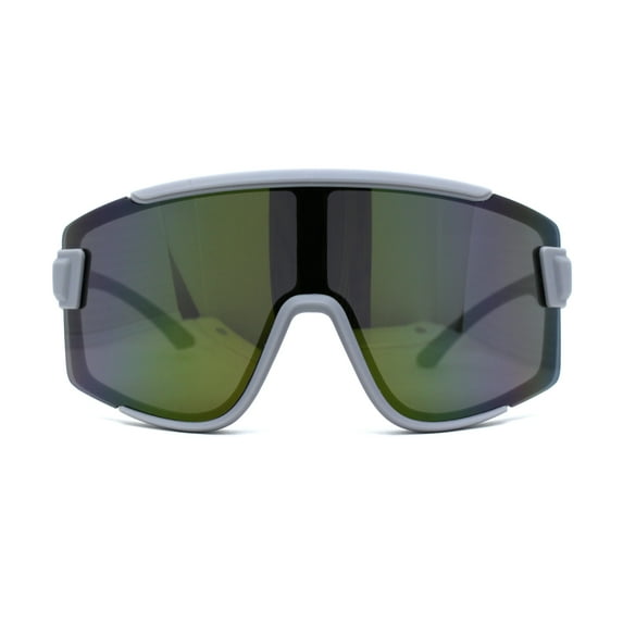 Mens Color Mirror Exposed Lens Large Shield Sunglasses Grey Green Mirror