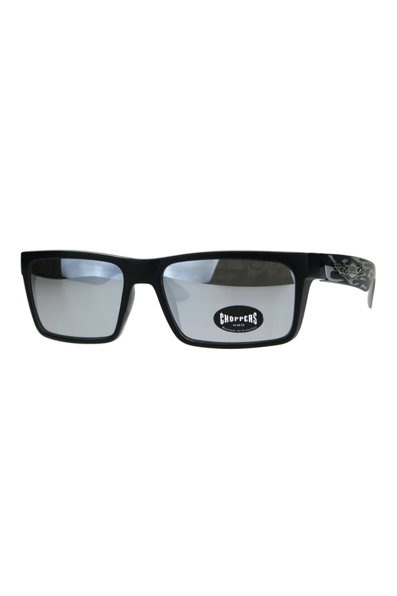 Mens Color Mirror Flame Choppers Plastic Narrow Horn Rim Sunglasses Black Grey Mirror
