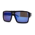 thumbnail image 1 of Mens Color Mirror Flat Top Mobster Rectangle Racer Sunglasses Matte Black Blue Mirror, 1 of 4