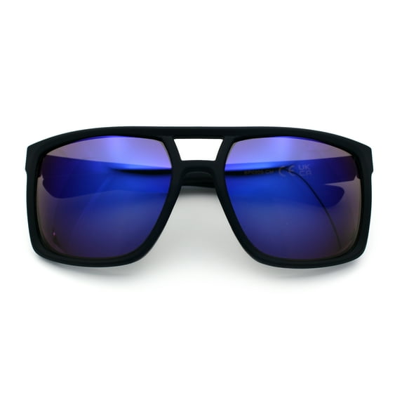 Mens Color Mirror Mobster Racer Flat Top Plastic Rectangle Sunglasses Black Blue - Blue Mirror