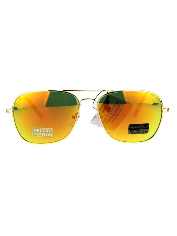 Mens Color Mirror Officer Rectangular Metal Rim Aviator Sunglasses Orange
