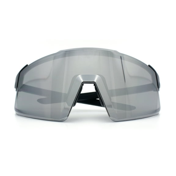 Mens Color Mirror Oversized Shield Sport MTB Style Plastic Sunglasses Grey - Silver Mirror