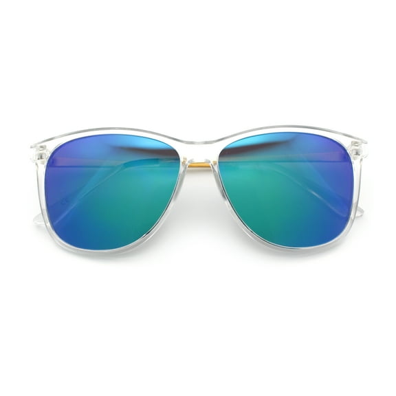 Mens Color Mirror Polarized Gentlemanly Classy Horn Rim Snazzy Sunglasses Clear - Teal Mirror