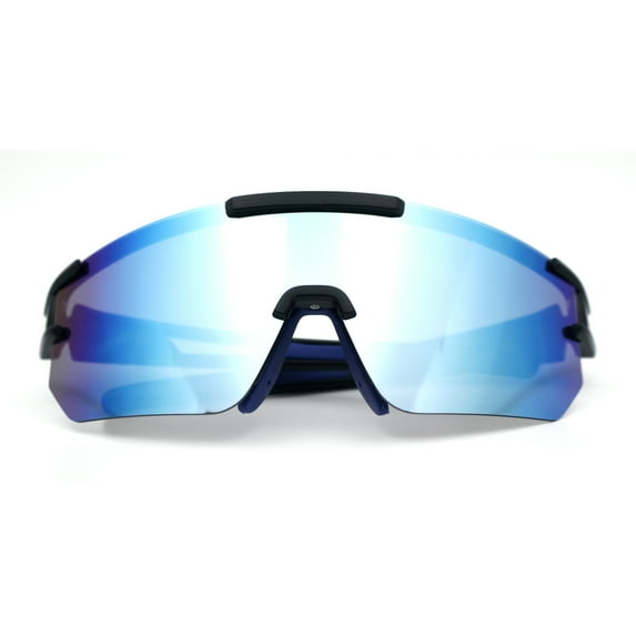 Mens Color Mirror Polarized Plastic Sport Wrap MTB Plastic Sunglasses Black Blue - Blue Mirror