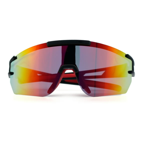 Mens Color Mirror Polarized Plastic Sport Wrap MTB Plastic Sunglasses Black Red - Red Mirror