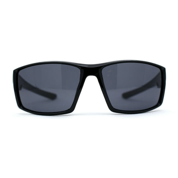 Mens Color Mirror Rectangle Wrap Plastic Sport Sunglasses All Black