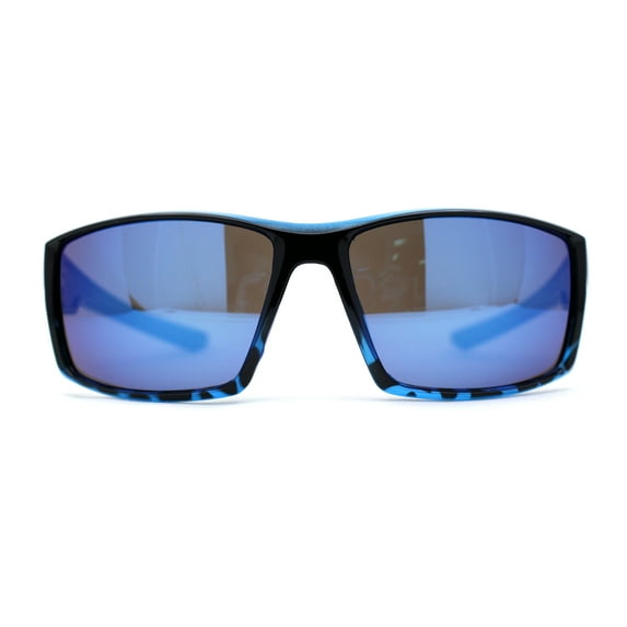 Mens Color Mirror Rectangle Wrap Plastic Sport Sunglasses Black Blue Tort Blue Mirror
