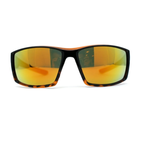 Mens Color Mirror Rectangle Wrap Plastic Sport Sunglasses Black Tortoise Orange Mirror