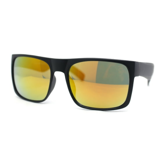 Mens Color Mirror Rectangular Sport Horn Rim Shark Fin Arm Sunglasses Matte Black - Orange Mirror
