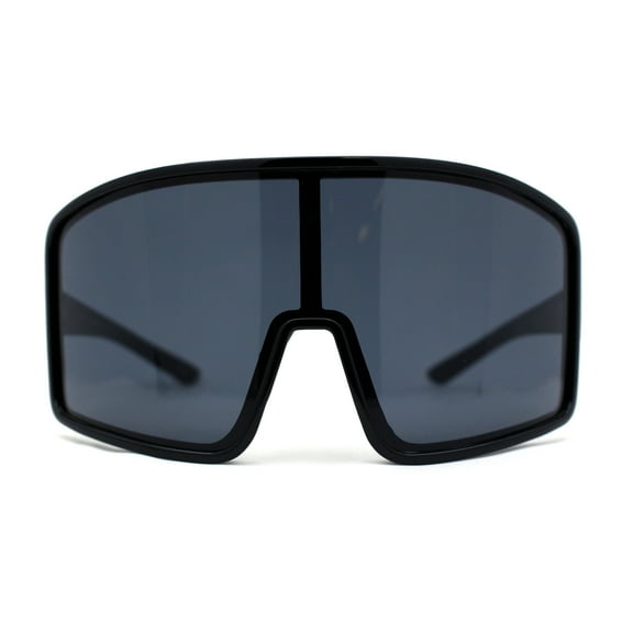 Mens Color Mirror Super Oversized Wrap Rectangle Plastic Sport Sunglasses All Black