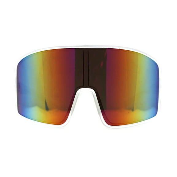 Mens Color Mirror Super Oversized Wrap Rectangle Plastic Sport Sunglasses Frost Rainbow Mirror