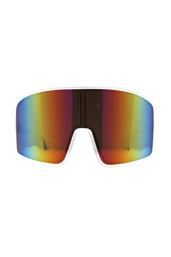 Mens Color Mirror Super Oversized Wrap Rectangle Plastic Sport Sunglasses Frost Rainbow Mirror