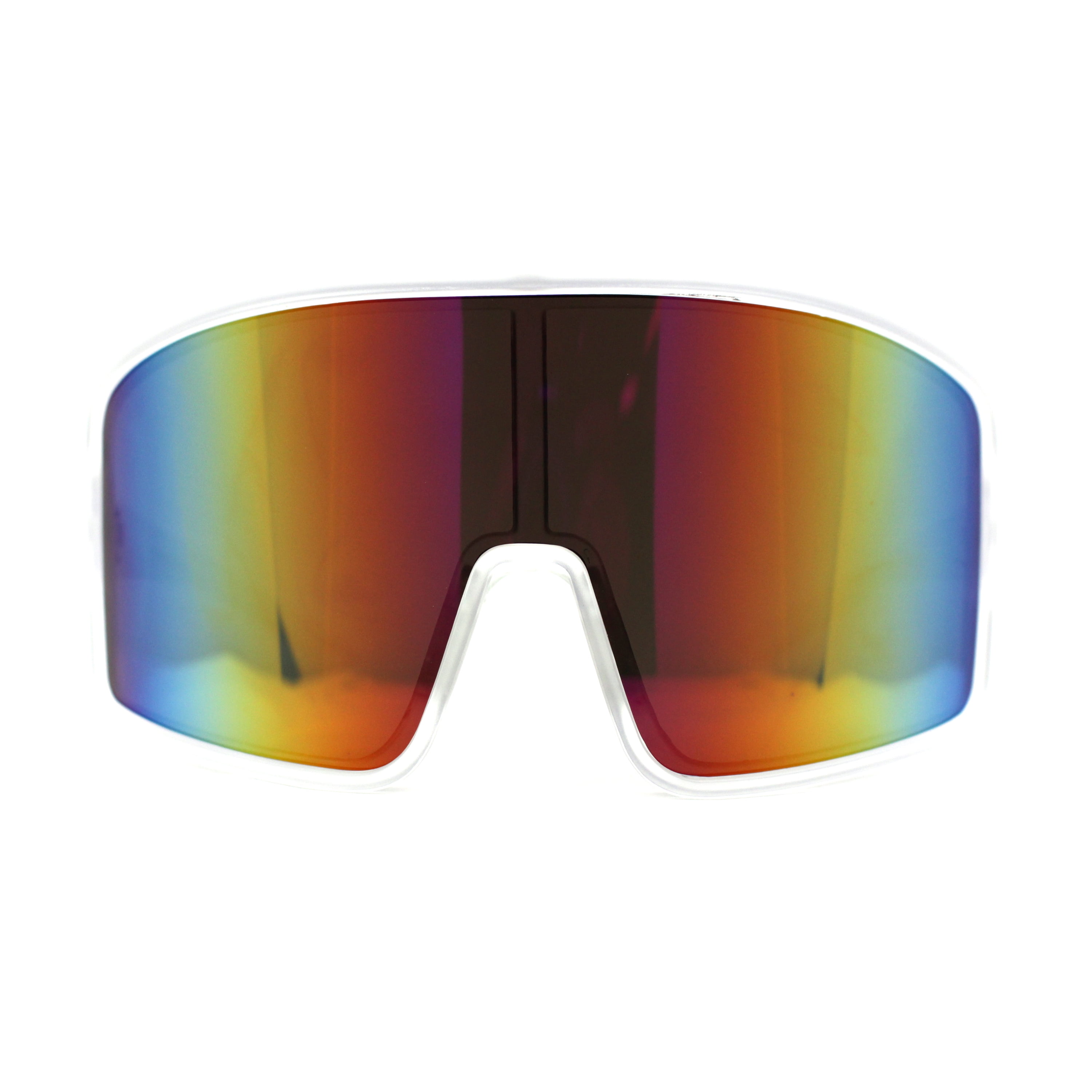 Mens Color Mirror Super Oversized Wrap Rectangle Plastic Sport Sunglasses  Frost Rainbow Mirror