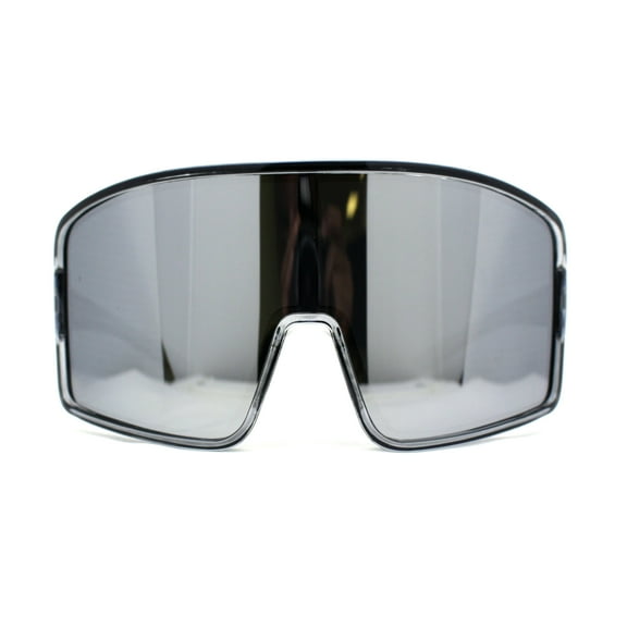 Mens Color Mirror Super Oversized Wrap Rectangle Plastic Sport Sunglasses Slate Silver Mirror