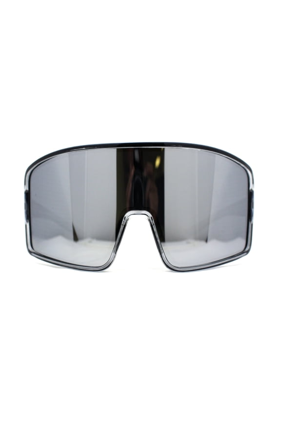 Mens Color Mirror Super Oversized Wrap Rectangle Plastic Sport Sunglasses Slate Silver Mirror