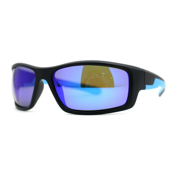 Mens Color Mirror TAC 1.1 Polarized Wrap Soft Arm Sport Plastic Sunglasses Matte Black Blue
