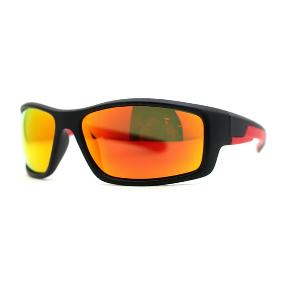 Mens Color Mirror TAC 1.1 Polarized Wrap Soft Arm Sport Plastic Sunglasses Matte Black Red