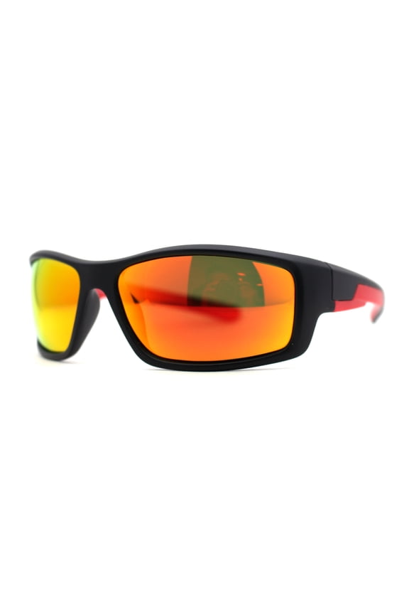 Mens Color Mirror TAC 1.1 Polarized Wrap Soft Arm Sport Plastic Sunglasses Matte Black Red