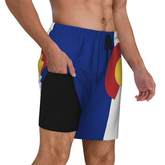 Mens Colorado Flag 2 in 1 Quick Dry Swim Trunks with Compression Liner Beach Shorts