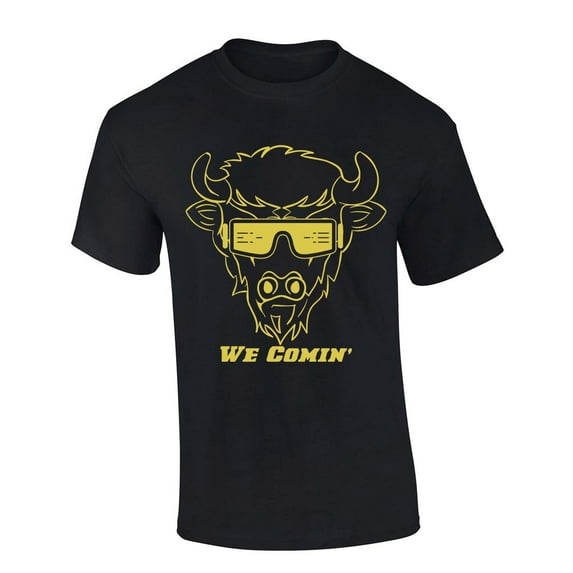 Mens Colorado Sunglasses Buffalo We Comin Team Color Buffaloes Football Short Sleeve T-shirt Graphic Tee-Black-xl