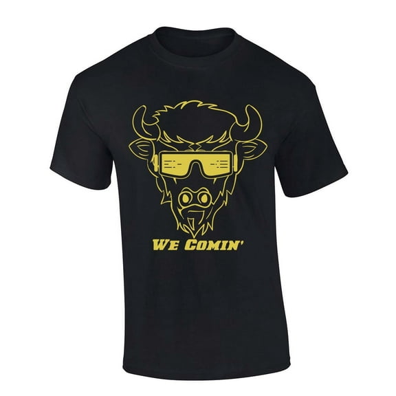 Mens Colorado Sunglasses Buffalo We Comin Team Color Buffaloes Football Short Sleeve T-shirt Graphic Tee-Black-xxxl