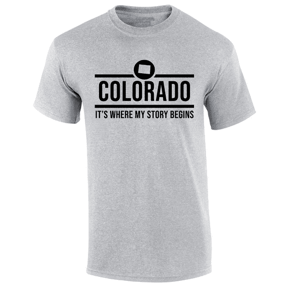 Mens Colorado Tshirt Colorado It's Where My Story Begins Short Sleeve T-shirt-Sports Grey-xxl