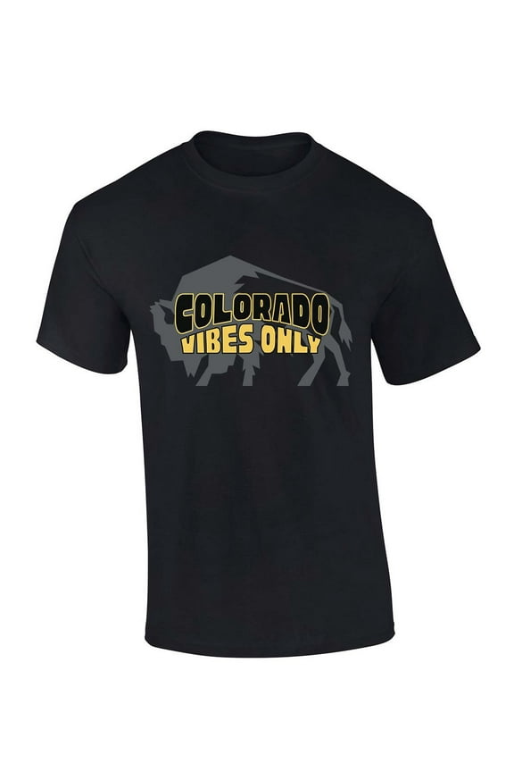 Mens Colorado Vibes Only Team Color Buffaloes Football Short Sleeve T-shirt Graphic Tee-Black-xxl