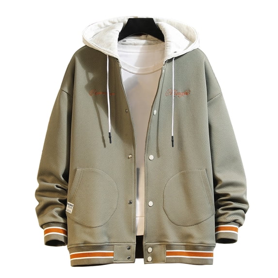 Mens Colorblock Hooded Baseball Jackets Varsity Bomber Jacket Coat