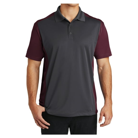 Mens Colorblock Micropique Sport-Wick Polyester Polo Iron Grey/ Maroon X-Large