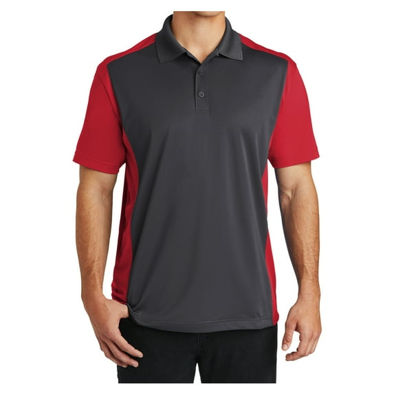 Mens Colorblock Micropique Sport-Wick Polyester Polo Iron Grey/ True Red 2X-Large