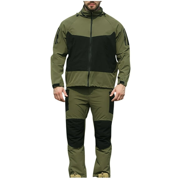 Mens Colorblock Waterproof Tracksuits Long Sleeve Full Zipper Hoodies Jacket with Hiking Pants Outdoor Jogging Suits