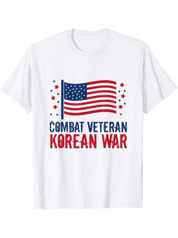 Mens Combat Veteran Korean War Military American Flag Hero T-ShirtMen and women, White T-shirt, size: Extra large