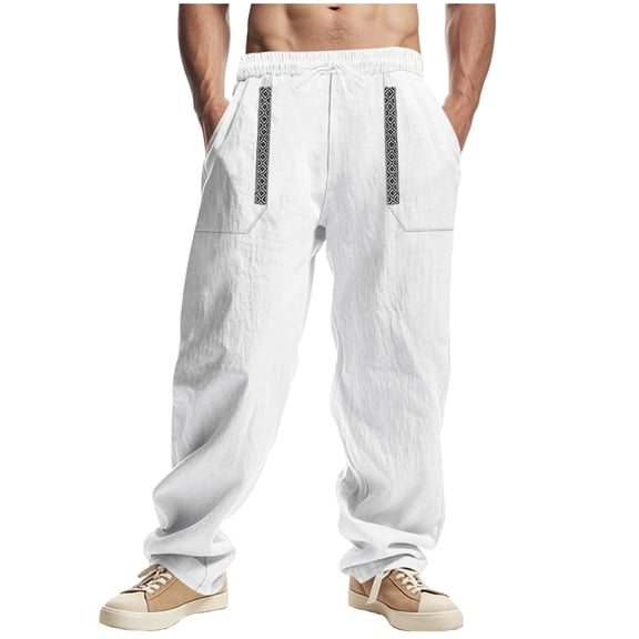 Mens Comfort Beach Pants Lightweight Straight Leg Trendy Trousers Summer Vacation Elastic Waist Work Streetwear