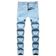 thumbnail image 1 of Mens Comfort Flex Waist Leg Baggy Jeans Light Blue Ripped Jeans Zipper Wash Elastic Trend Outdoors Trousers Light Blue XL, 1 of 8