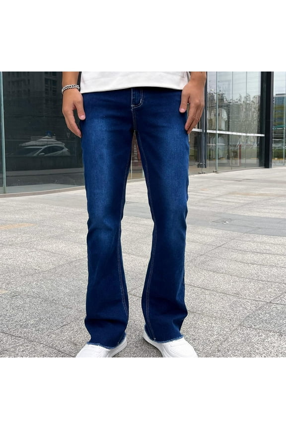Mens Comfort Flex Waist Loose Fit Jeans Fashion Zipper Button Solid Casual Pocket Sports Trousers Pants Blue XL