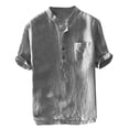 thumbnail image 1 of Mens Comfy Linen Shirt Lightweight Short Sleeve Striped Tees Regular Casual Summer Chest Pocketed Tops, 1 of 5