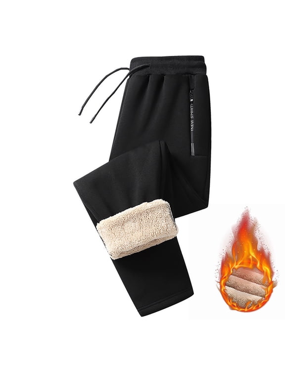 Mens Comfy Pants New Men's Fleece Lined Thick Warm Outdoor Casual Pants, Loose Fit Sports Trousers
