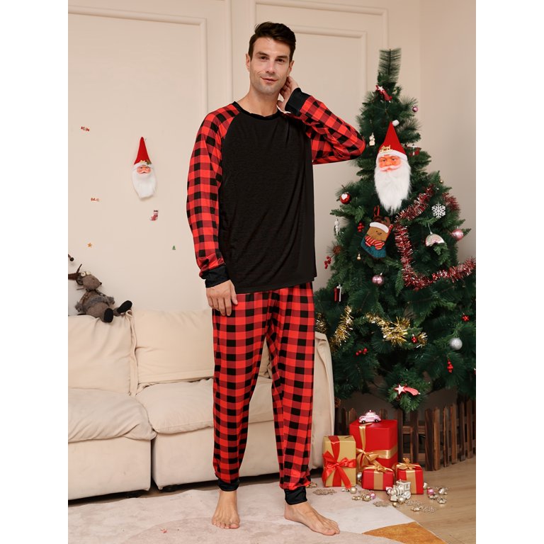 Mens Comfy Plaid Long Sleeve Pajama Sets - Soft 5% Elastane 95