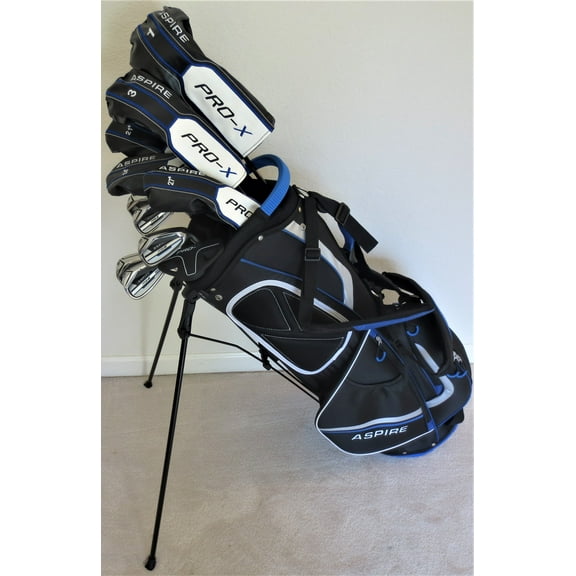 Mens Complete Golf Set - Adjustable Driver, Fairway Wood, 3,4,5 Hybrids Irons, Sand Wedge, Putter & Stand Bag Right Handed Regular Flex