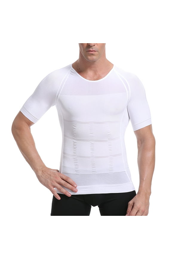 Mens Compression Body Shaper Hide Moobs Undershirt Slimming Shapewear Shorts Sleeves Vest Tank Top