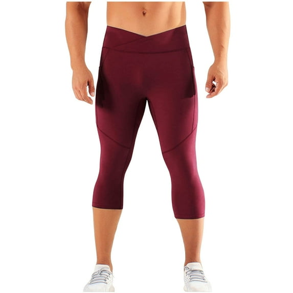 Mens Compression Capris Athletic Running Leggings Quick Dry Basketball Sports Legging Tights Gym Workout Base Layer