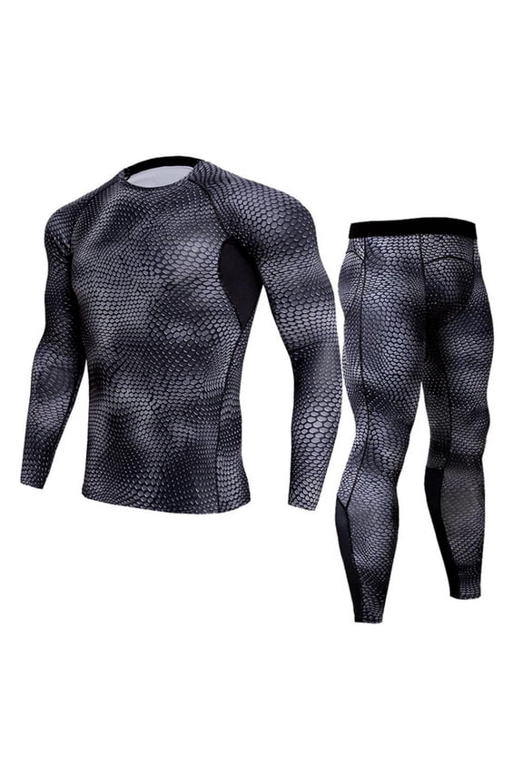 Mens Compression Pants & Long Sleeve Base Layers Shirt Suit Fitness Athletic Workout 2Pcs Textured Outfit Running